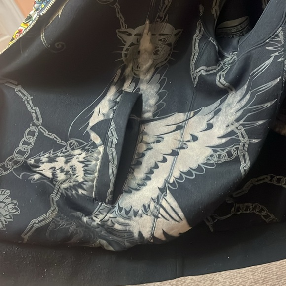 Vintage Christian Audigier Y2K all over skull reversible hoodie very soft warm - Picture 10 of 11